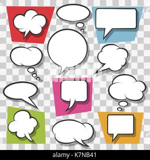 Blank speech bubbles drawn in pop art style on transparent background. Vector illustration Stock Vector