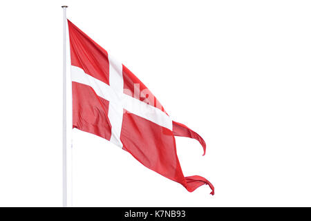 Flag of Denmark waving on a white background