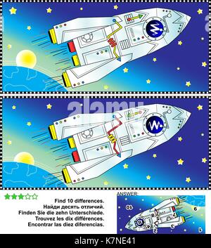 Find 5 differences between pictures. Space themed worksheet for kids ...