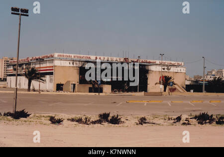 Kuwait City, Kuwait - circa April 1991 : Burned shell of Safeway grocery store in Kuwait City following Operation Desert Storm in Persian Gulf War. Stock Photo