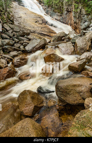 Ripley Falls and Avalanche Brook in spring, Crawford Notch State Park, Carroll Co., NH Stock Photo