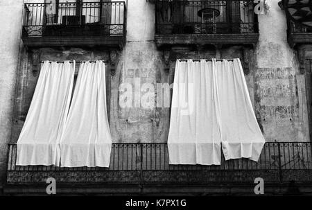 white curtains on balcony windows Stock Photo