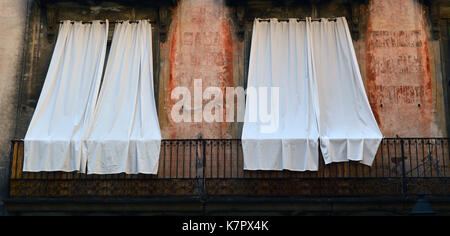 white curtains on balcony windows Stock Photo