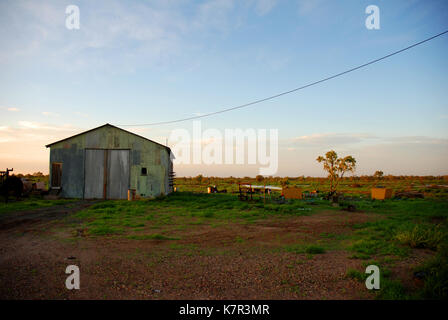 Corrugated iron shed in outback Queensland Stock Photo