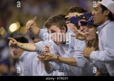 Seattle, WA, USA. 16th Sep, 2017. The Washington student section (Dawg Pack) during a NCAA football game between the Fresno State Bulldogs and the Washington Huskies. The game was played at Husky Stadium in Seattle, WA. Jeff Halstead/CSM/Alamy Live News Stock Photo
