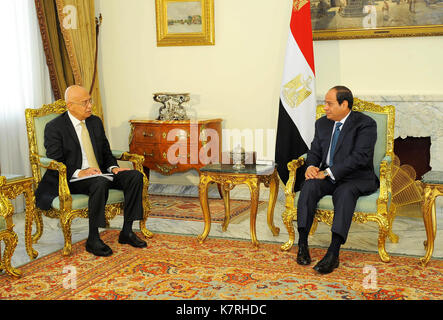 Cairo, Egypt. 16th Sep, 2017. Egyptian President Abdel Fattah al-Sisi meets with Prime Minister Sherif Ismail, in Cairo, Egypt on Sept.16, 2017 Credit: Egyptian President Office/APA Images/ZUMA Wire/Alamy Live News Stock Photo