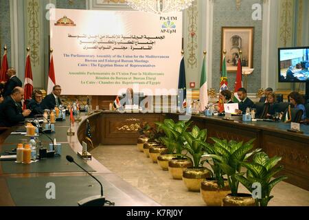 Cairo, Egypt. 16th Sep, 2017. Speaker of the Egyptian parliament Ali Abdelaal, chairs a meeting of the Parliamentary Assembly of the Union for the Mediterranean, in Cairo, Egypt, 16 Septemper 2017 Credit: Stringer/APA Images/ZUMA Wire/Alamy Live News Stock Photo