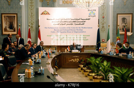 Cairo, Egypt. 16th Sep, 2017. Speaker of the Egyptian parliament Ali Abdelaal, chairs a meeting of the Parliamentary Assembly of the Union for the Mediterranean, in Cairo, Egypt, 16 Septemper 2017 Credit: Stringer/APA Images/ZUMA Wire/Alamy Live News Stock Photo