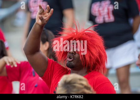 Houston, TX, USA. 16th Sep, 2017. A Houston Cougars fan prior to an NCAA football game between the Rice Owls and the University of Houston Cougars at TDECU Stadium in Houston, TX. Houston won the game 38-3.Trask Smith/CSM/Alamy Live News Stock Photo