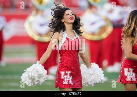 Houston, TX, USA. 16th Sep, 2017. A member of the Cougar Dolls dance team performs prior to an NCAA football game between the Rice Owls and the University of Houston Cougars at TDECU Stadium in Houston, TX. Houston won the game 38-3.Trask Smith/CSM/Alamy Live News Stock Photo