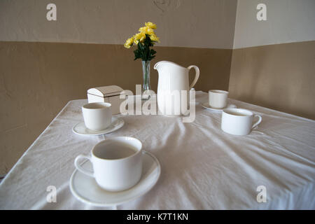 A table setting recreating a scene from the movie 'Shawshank Redemption' that was filmed at the Ohio State Reformatory, Mansfield, Ohio, USA. Stock Photo