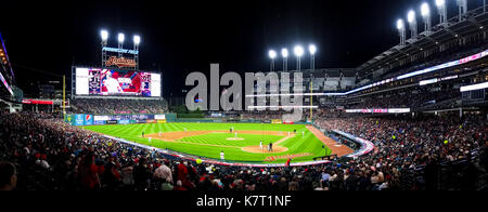 Progressive Field is a baseball park located in the downtown area of Cleveland, Ohio, United States. It is the home field of the Cleveland Indians. Stock Photo