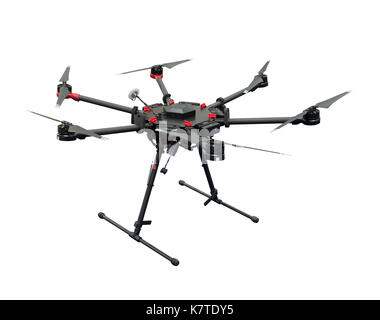 Drone hexacopter isolated on white background with clipping path Stock Photo