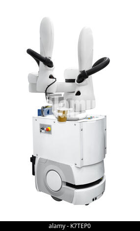 Automatic mobile robot serving drinks isolated on white background Stock Photo