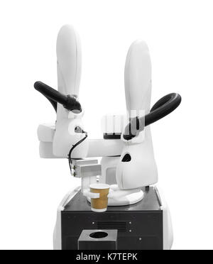 Automatic robot serving drinks isolated on white background with clipping path Stock Photo