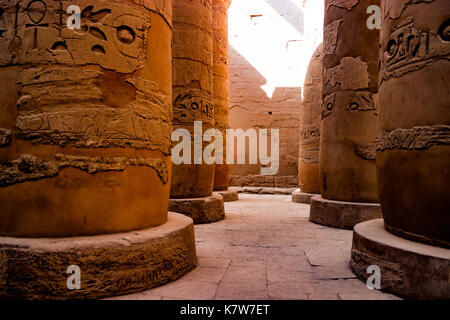 Egyptian hieroglyphic columns in Luxor, Egypt Stock Photo