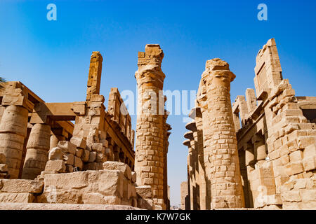 Egyptian hieroglyphic columns in Luxor, Egypt Stock Photo