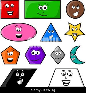 cartoon geometric shapes with smile vector symbol icon design., circle, oval, triangle, hexagon, rectangle, star,heart,rhombus  Beautiful illustration Stock Vector
