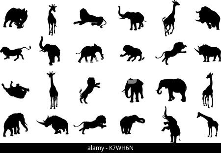 African Safari Silhouette Animal  Stock Vector