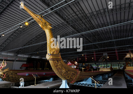 Royal Barge Suphannahong is the gold, royal swan-shaped prow decorated with glass ornaments. Stock Photo