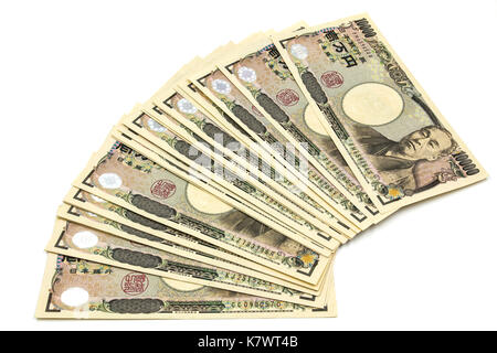 Ten thousands japanese yen bills Stock Photo