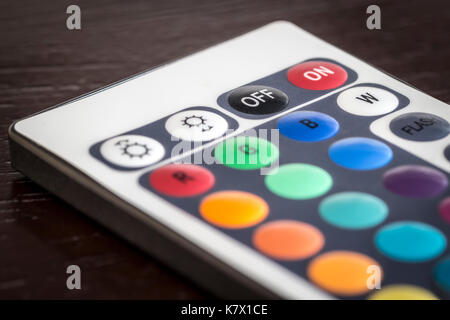 Remote control color LED lighting closeup. Stock Photo