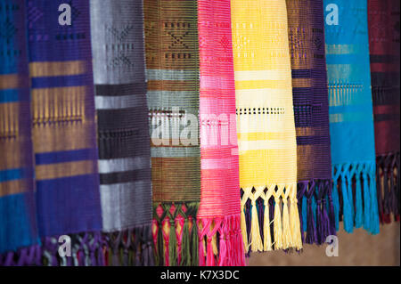 Colourful Thai traditionally weaved scarves Stock Photo