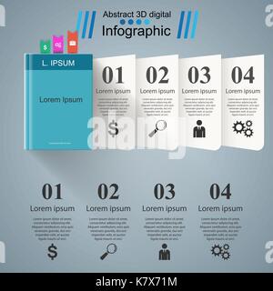 Book infographic. Five origami paper. Stock Vector