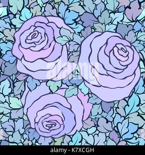 Floral seamless pattern with roses and leaves, ornamental intricate flourishes and flowers, hand-drawn artistic background, perfect for textile design Stock Vector