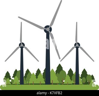 wind turbines in forest icon image  Stock Vector