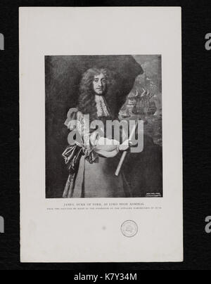Jacobite broadside   Photographic reproduction of James VII II as Duke of York from the painting by Riley owned by the Marchioness of Bute Stock Photo