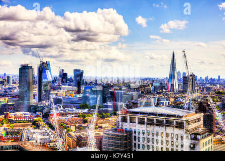 City of London square mile, Shard, Walkie-Talkie, NatWest Tower buildings, London construction, London buildings, London aerial view, London skyline Stock Photo