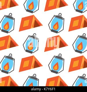 forest camping tent and lamp seamless pattern image Stock Vector