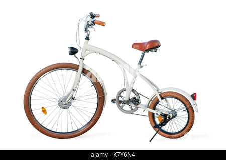 White retro stylized custom cruiser bike. Isolated on white, clipping path included Stock Photo