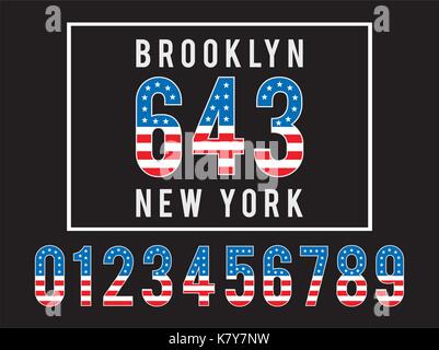 Set Number Athletic Textured Flag United States Stock Vector
