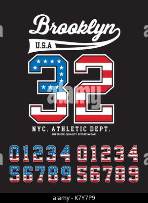 Set Number Athletic Textured Flag United States Stock Vector