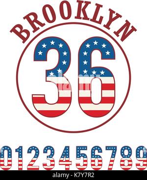 Set Number Athletic Textured Flag United States Stock Vector