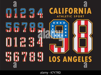 Set Number Athletic Textured Flag United States Stock Vector