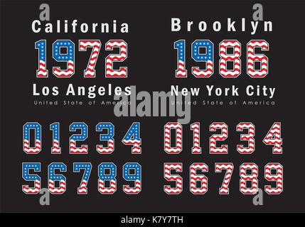 Set Number Athletic Textured Flag United States Stock Vector