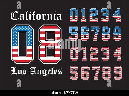 Set Number Athletic Textured Flag United States Stock Vector
