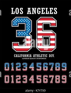 Set Number Athletic Textured Flag United States Stock Vector