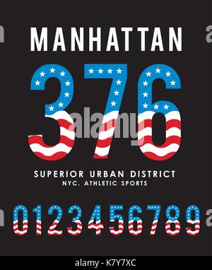 Set Number Athletic Textured Flag United States Stock Vector