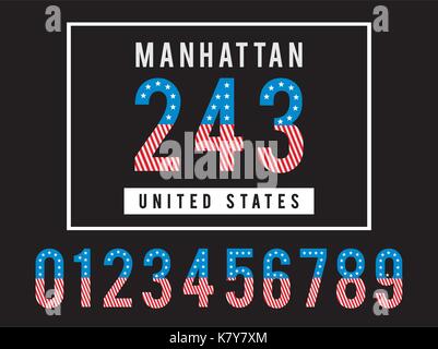 Set Number Athletic Textured Flag United States Stock Vector