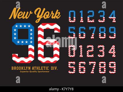 Set Number Athletic Textured Flag United States Stock Vector