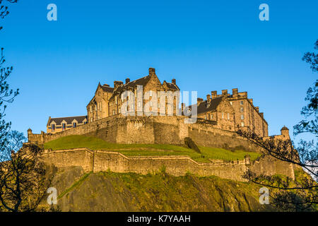 Edinburgh Castle is a historic fortress which dominates the skyline of the city of Edinburgh, Scotland, from its position on the Castle Rock. There ha Stock Photo