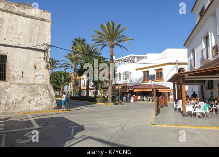 Zahara de los atunes, street view, with moorish castle left. Cadiz, andalusia, Spain Stock Photo