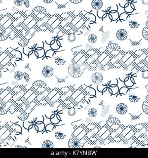 Japanese pattern in blue and orange colors. Stock Vector