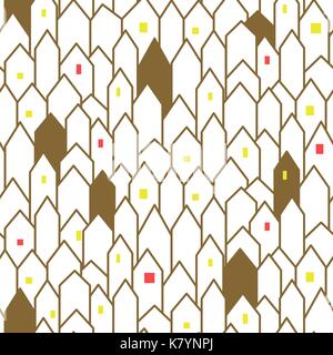 Gold and white abstract houses seamless vector pattern. Stock Vector