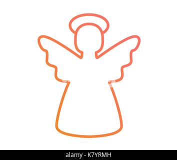 Isolated vector colorful gradient pink to orange Christmas angel line icon Stock Vector