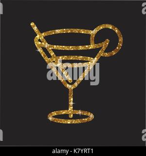 The golden glitter glass of martini cocktail drink flat icon Stock Vector